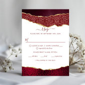 Elegant Burgundy & Gold Agate Wedding RSVP Kaartje