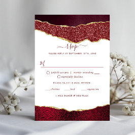 Elegant Burgundy & Gold Agate Wedding RSVP Kaartje