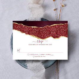 Elegant Burgundy & Gold Agate Wedding RSVP Kaartje