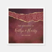 Elegant Burgundy & Gold Agate Wedding Servet (Voorkant)