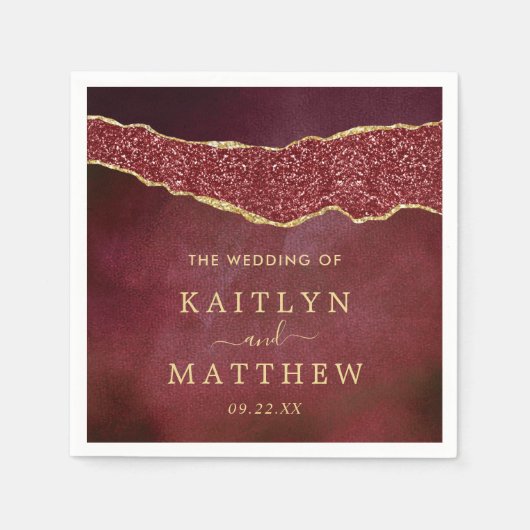Elegant Burgundy & Gold Agate Wedding Servet (Voorkant)
