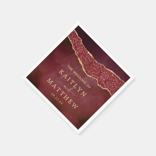 Elegant Burgundy & Gold Agate Wedding Servet (Hoek)