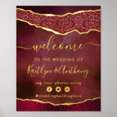 Elegant Burgundy & Gold Agate Wedding Welkom Folie Afdrukken (Voorkant)