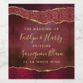Elegant Burgundy & Gold Agate Wedding Wijn Etiket (Enkel label)