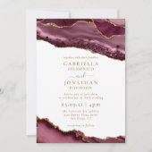 Elegant Burgundy Gold Agate White Wedding Kaart (Voorkant)