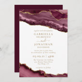 Elegant Burgundy Gold Agate White Wedding Kaart (Voorkant / Achterkant)