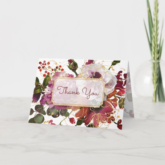 Elegant Burgundy Gold Blush Pink Floral bedankt Kaart (Voorkant)