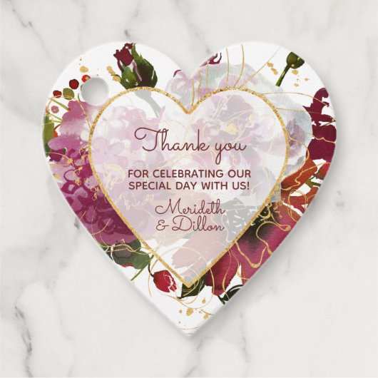 Elegant Burgundy Gold Blush Pink Floral Modern Bedankjes Labels (Voorkant)