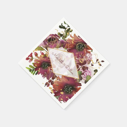 Elegant Burgundy Gold Blush Pink Floral Weddenscha Servet (Hoek)