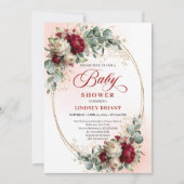 Elegant Burgundy Gold Boho Baby Shower Invitation Kaart (Voorkant)