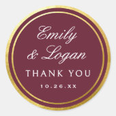 Elegant Burgundy Gold Border Wedding Ronde Sticker (Voorkant)