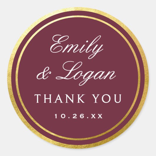Elegant Burgundy Gold Border Wedding Ronde Sticker (Voorkant)