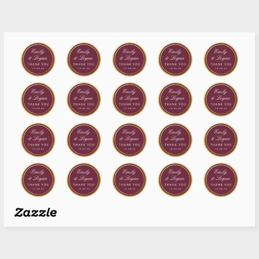 Elegant Burgundy Gold Border Wedding Ronde Sticker (Vel)