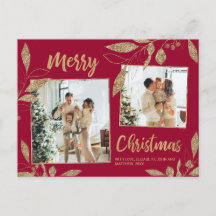 Elegant Burgundy Gold Botanical 2-foto met kerstmi