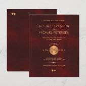 Elegant burgundy Gold budget huwelijksuitnodiging (Voorkant / Achterkant)
