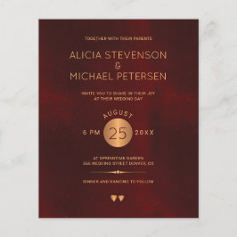 Elegant burgundy Gold budget huwelijksuitnodiging