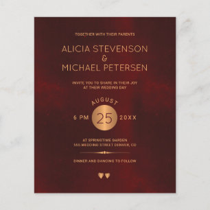 Elegant burgundy Gold budget huwelijksuitnodiging