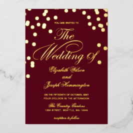 Elegant Burgundy Gold Confetti Wedding Folie Uitnodiging
