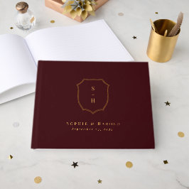 Elegant Burgundy & Gold Crest Monogram Wedding Gastenboek