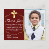 Elegant Burgundy Gold Cross 1st Commune Hartelijk  Briefkaart (Voorkant)