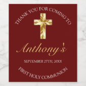 Elegant Burgundy Gold Cross 1st Commune Wijn Etiket (Enkel label)