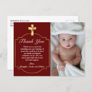 Elegant Burgundy Gold Cross Baptisme Hartelijk dan Briefkaart