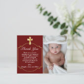 Elegant Burgundy Gold Cross Baptisme Hartelijk dan Briefkaart (Staand voorkant)