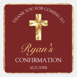 Elegant Burgundy Gold Cross bevestiging bedankt Vierkante Sticker