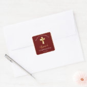 Elegant Burgundy Gold Cross bevestiging bedankt Vierkante Sticker (Envelop)