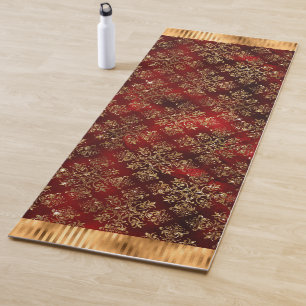 Elegant Burgundy Gold Damask Yogamat