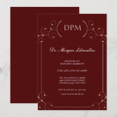 Elegant Burgundy Gold DPM-Afstuderen Kaart (Voorkant / Achterkant)