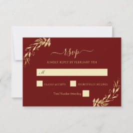 Elegant Burgundy Gold Eucalyptus Foliage Weddensch RSVP Kaartje