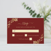 Elegant Burgundy Gold Eucalyptus Foliage Weddensch RSVP Kaartje (Staand voorkant)
