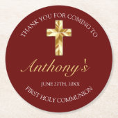 Elegant Burgundy Gold First Communauteit Dank u we Ronde Kartonnen Onderzetter (Voorkant)
