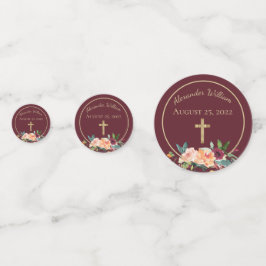 Elegant Burgundy Gold Floral Baby Christening Confetti