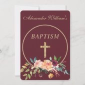 Elegant Burgundy Gold Floral Baby Christening Kaart (Voorkant)