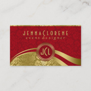 Elegant Burgundy & Gold  Floral Dammaskers Visitekaartje