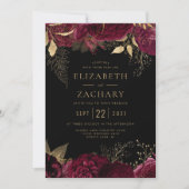 Elegant Burgundy Gold Floral Dark Weddenschap Kaart (Voorkant)