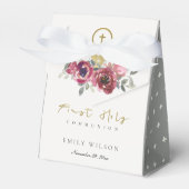 ELEGANT BURGUNDY GOLD FLORAL FIRST HOLY COMMUNION BEDANKDOOSJES (Voorkant Zijde)