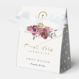 ELEGANT BURGUNDY GOLD FLORAL FIRST HOLY COMMUNION BEDANKDOOSJES