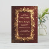 Elegant Burgundy & Gold Floral Frame Wedding  Kaart (Staand voorkant)