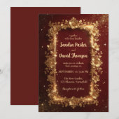 Elegant Burgundy & Gold Floral Frame Wedding  Kaart (Voorkant / Achterkant)
