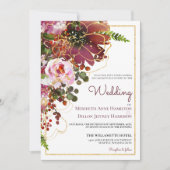 Elegant Burgundy Gold Floral Modern Wedding Kaart (Voorkant)