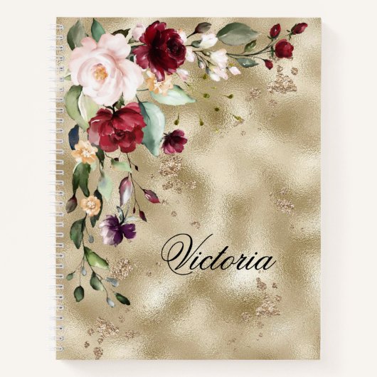 Elegant Burgundy Gold Floral - Speciaal script Notitieboek (Voorkant)