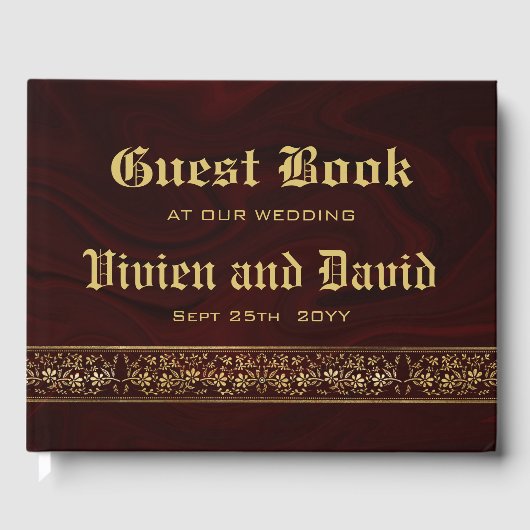 Elegant Burgundy Gold Floral Wedding Gastenboek (Voorkant)