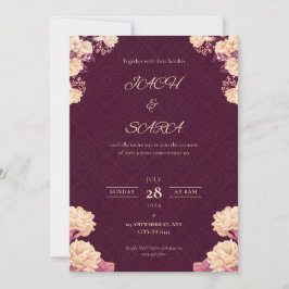 Elegant Burgundy & Gold Floral Wedding Invitation Kaart