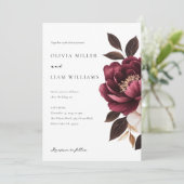 Elegant Burgundy Gold Floral Wedding Kaart (Staand voorkant)