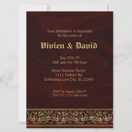 Elegant Burgundy Gold Floral Wedding Kaart (Voorkant)