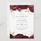 Elegant Burgundy Gold Floral Wedding Kaart (Voorkant)