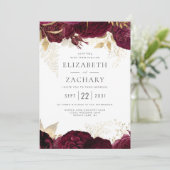 Elegant Burgundy Gold Floral Wedding Kaart (Staand voorkant)